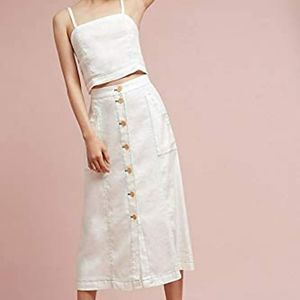 Anthropologie Linen Button Front Off Midi Skirt
